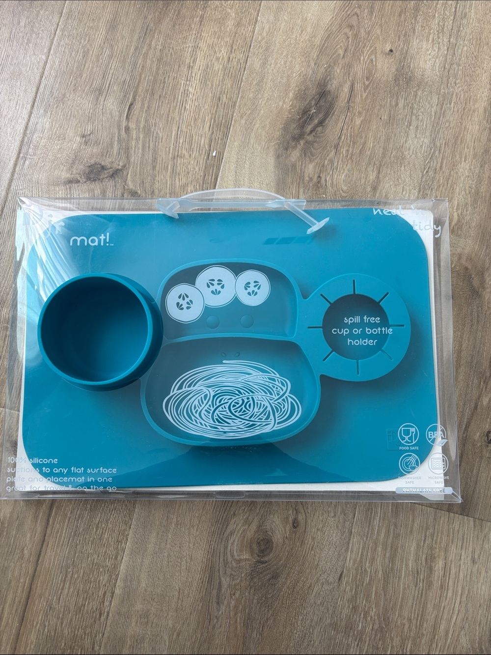 Id jr mat! Silicone Suction Placemat with Snack & Cup Sections - Teal